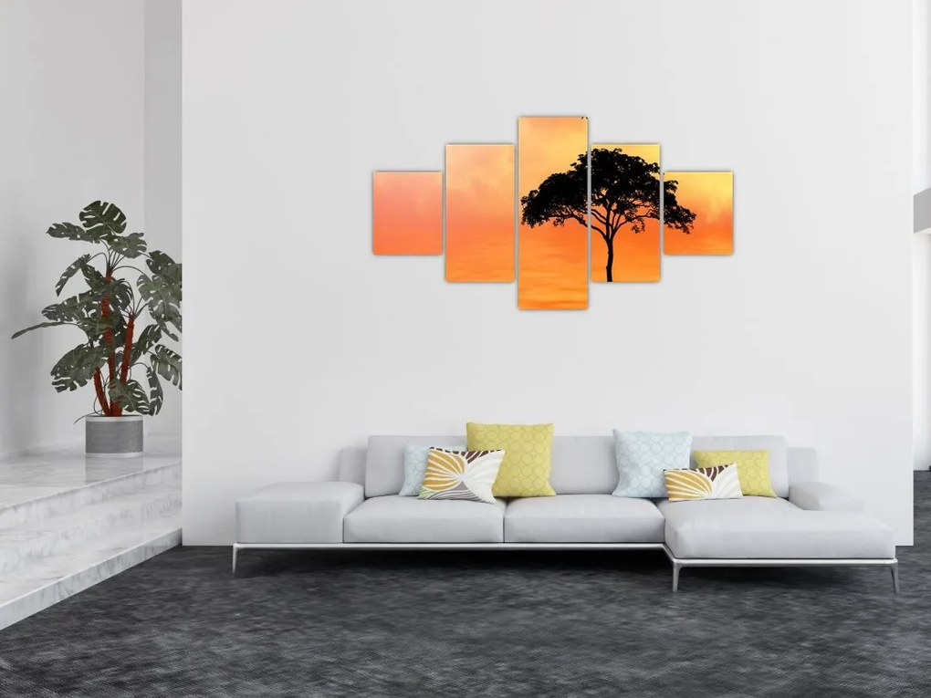 Obraz drzewa o zachodzie słońca (125x70 cm)