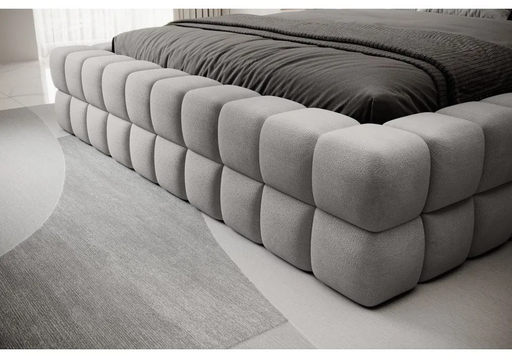 Szare tapicerowane łóżko dwuosobowe ze schowkiem ze stelażem 140x200 cm Dizzle – ELTAP