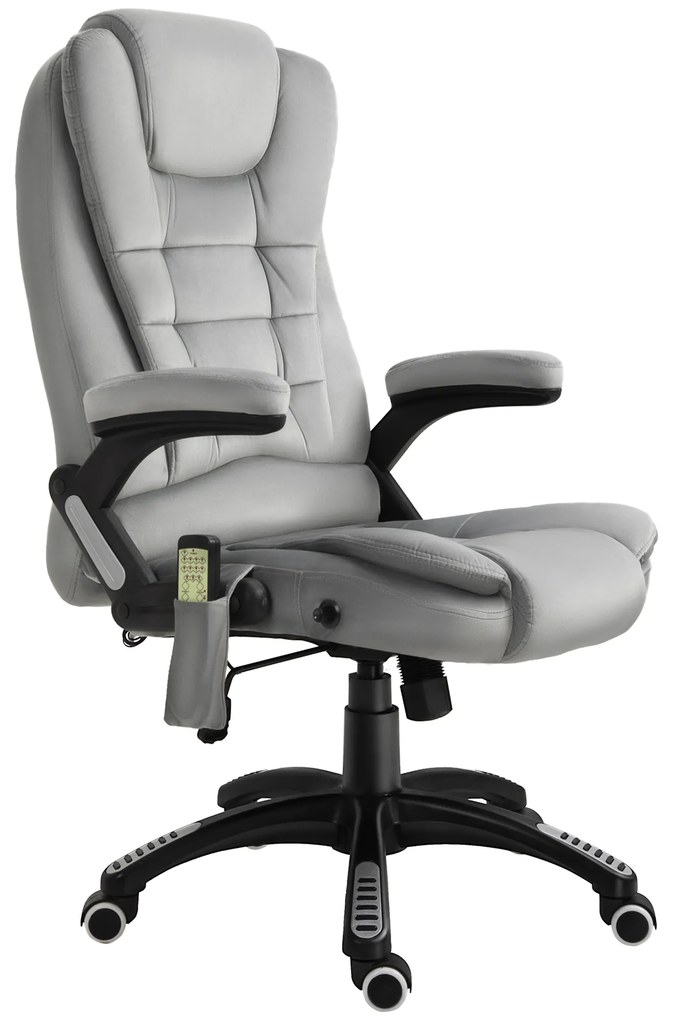 Vinsetto fotel biurowy do masażu krzesło obrotowe 6-punktowy masaż i ogrzewanie ergonomiczny odchylany do 130° z pilotem do 120 kg szary | Aosom PL