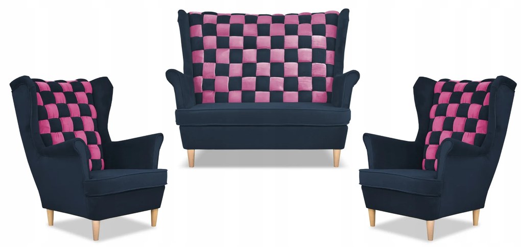 Zestaw uszak CAROL DUO sofa fotele Family Meble granatowo - różowy