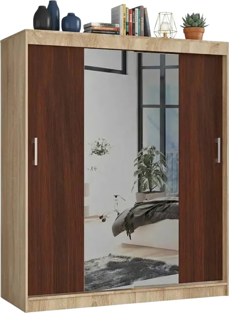 Przesuwna szafa z półkami i drążkiem dąb sonoma + wenge R7-A87