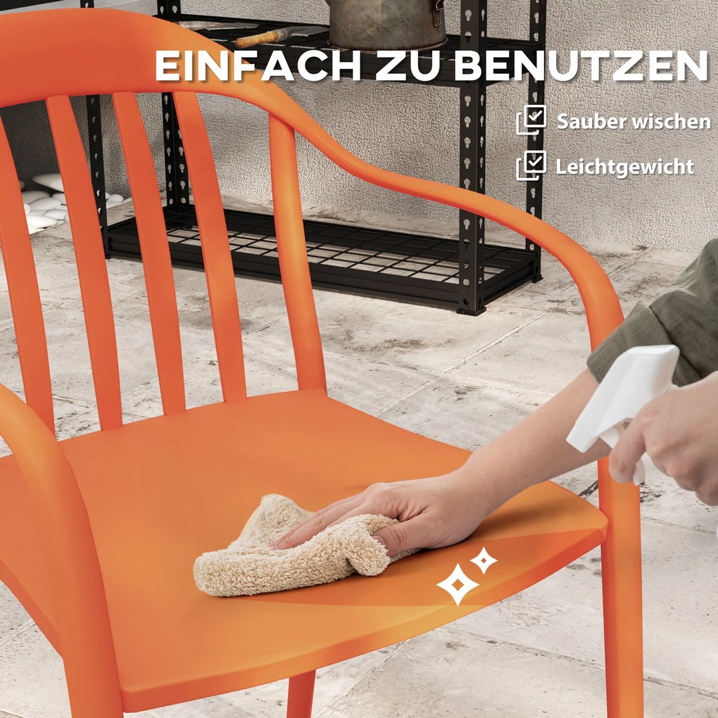 Outsunny Zestaw 4 krzeseł ogrodowych odpornych na warunki pogodowe z plastiku, Składane z podłokietnikami i oparciem do 120 kg