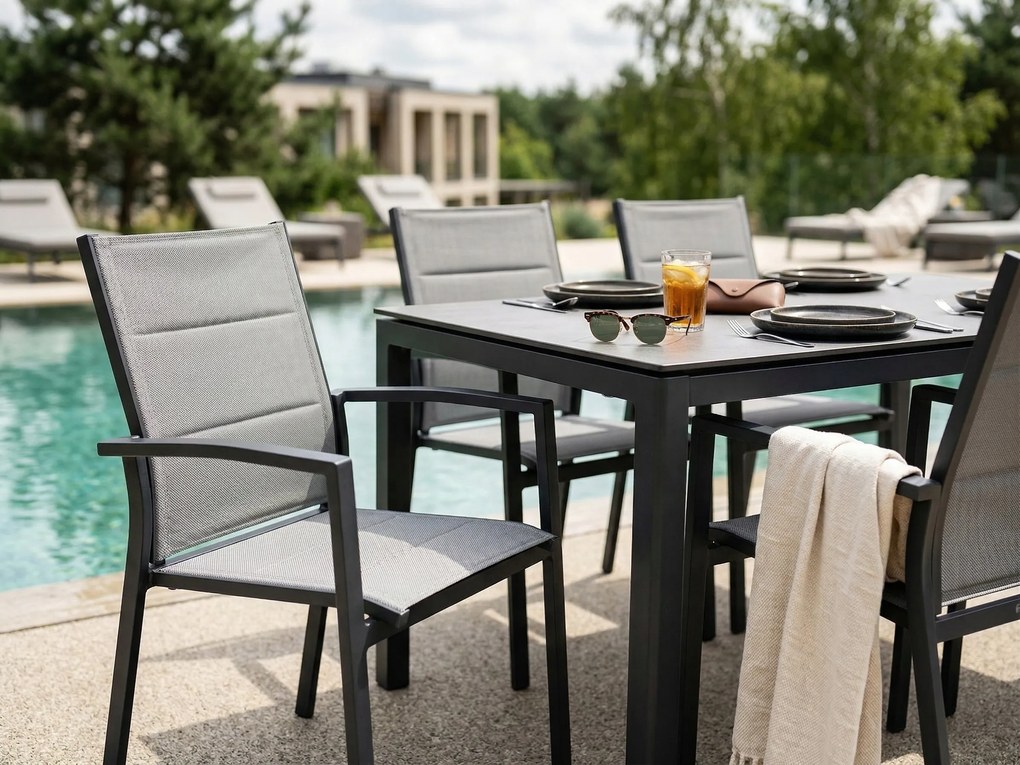 Krzesło ogrodowe aluminiowe antracyt 56x65x88 cm komfortowe wytrzymałe