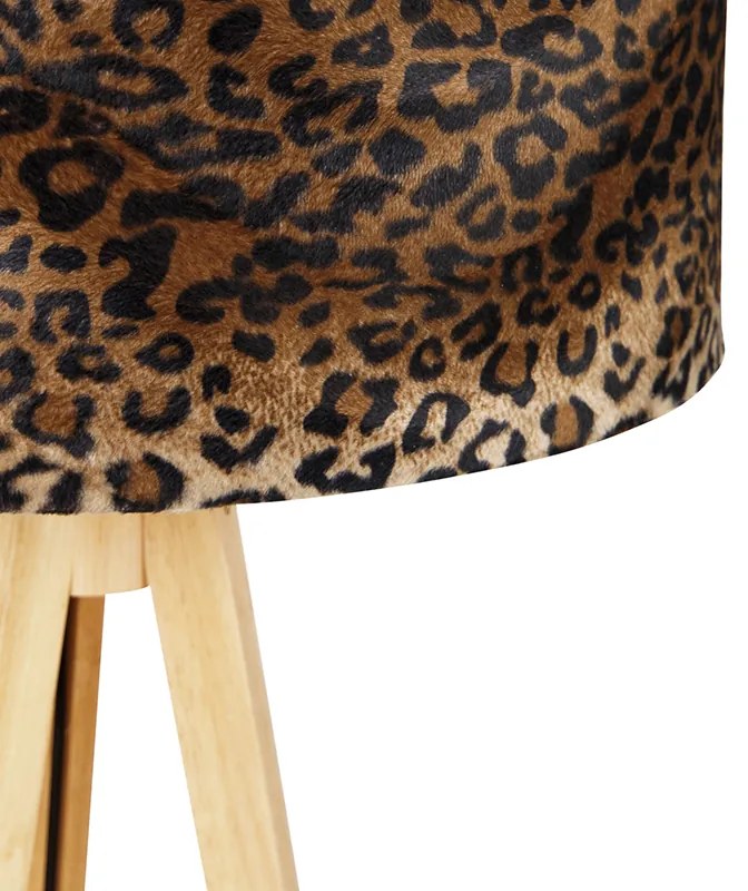 Lampa stojąca trójnóg naturalny z abażurem w panterkę 50 cm - Tripod Classic Oswietlenie wewnetrzne