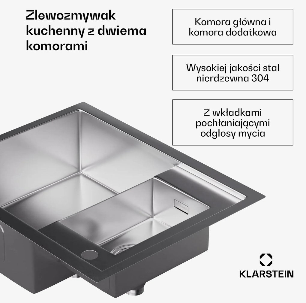 Klarstein TitanSteel zlewozmywak kuchenny| 61 x 50 cm (dł. x szer.)