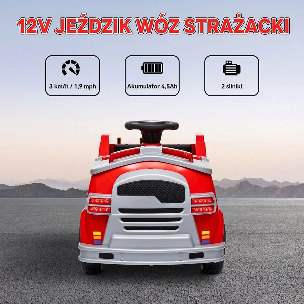 AIYAPLAY Samochód Strażacki, Elektryczny Samochód Dla Dzieci, maks. 3 km/h, Syrena, Światło Błyskowe, Narzędzia, dla Dzieci 3-5 Lat