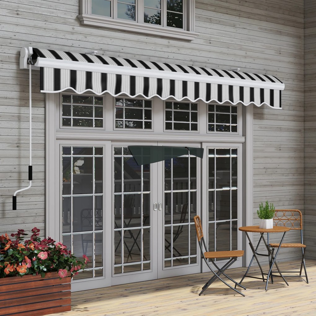 Outsunny Markiza Balkonowa Przegubowa Manualna 395x245cm Ochrona Przed Słońcem Montaż Ścienny Aluminium Biały Szary | Aosom PL
