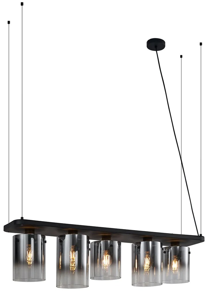 Moderne hanglamp zwart met smoke glas 5-lichts - Hybrid Oswietlenie wewnetrzne