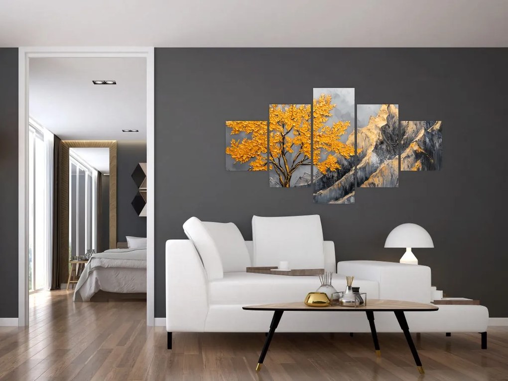 Obraz – Złote drzewo w górach (125x70 cm)