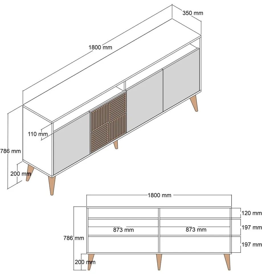 Antracytowa niska komoda w dekorze orzecha 180x79 cm Milan – Kalune Design