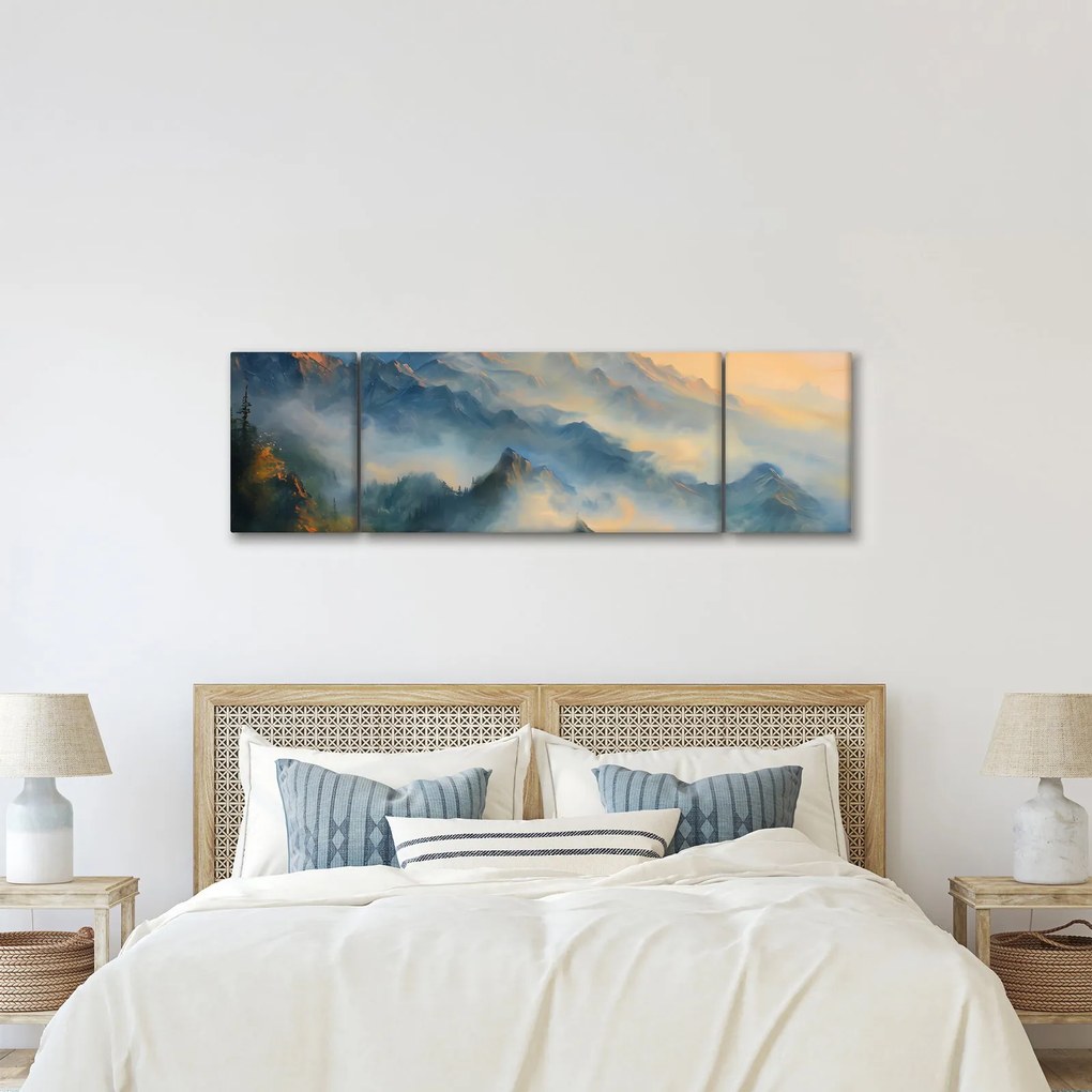 Obraz - Malowany górski krajobraz (170x50 cm)