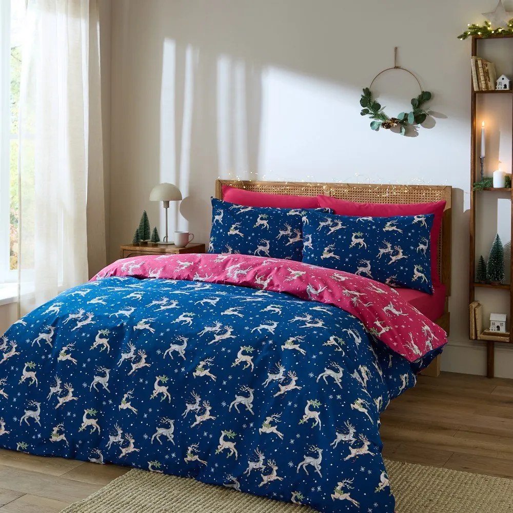 Czerwono-niebieska bawełniana pościel dwuosobowa 200x200 cm Christmas Reindeer – Their Nibs