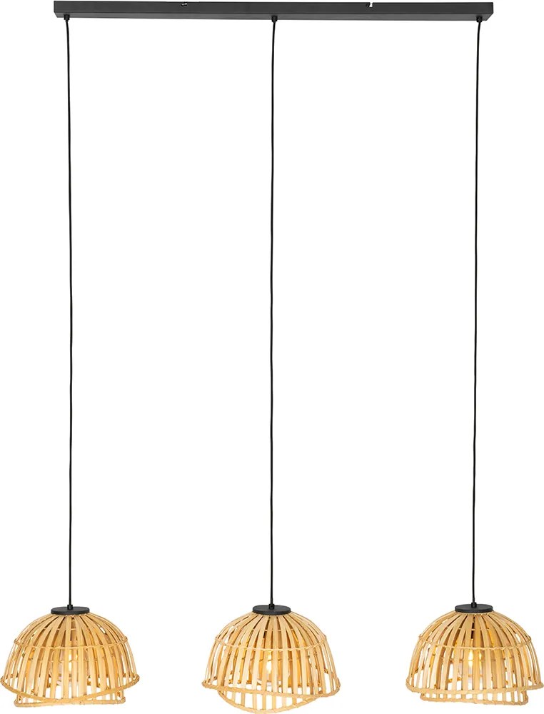 Orientalna lampa wisząca czarna z naturalnym bambusem 3-światłowa - Pua