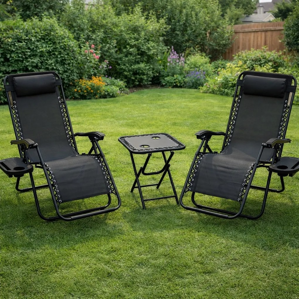 Zestaw 2 leżaków ogrodowych ze stolikiem Malibu TDC2503, kolor czarny