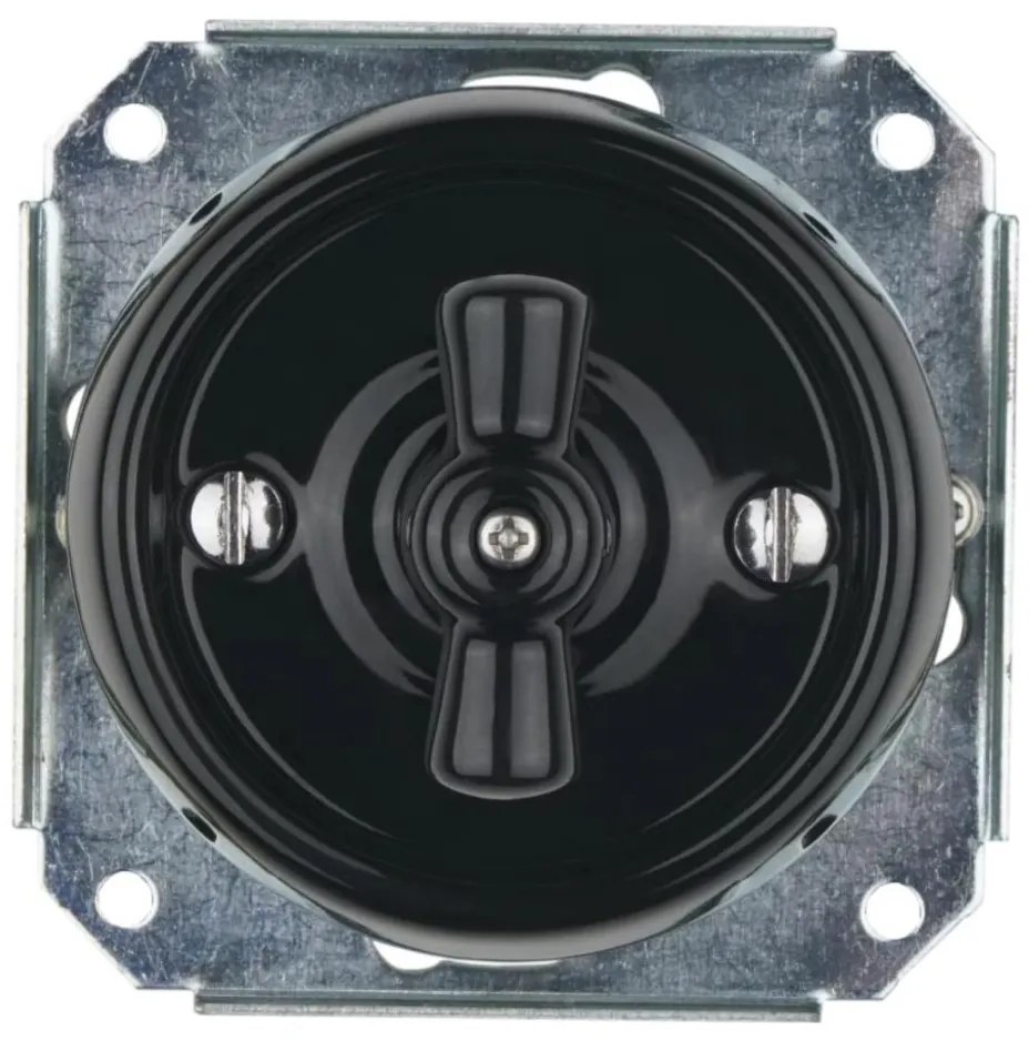 Bohemia-Design - Porcelanowy włącznik obrotowy w stylu retro bez ramki nr 7, czarny