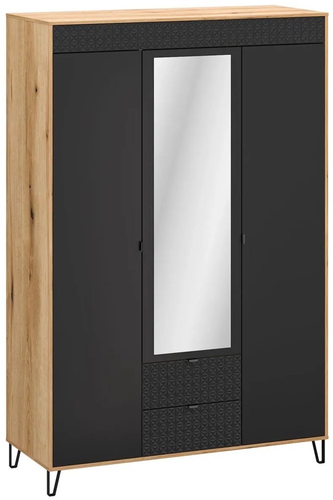 Szafa trzydrzwiowa z lustrem na nóżkach dąb evok + czarny Z8-P86