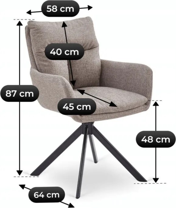 Krzesło Tapicerowane Obrotowe do Salonu PAUL Jasnobrązowe Nowoczesne