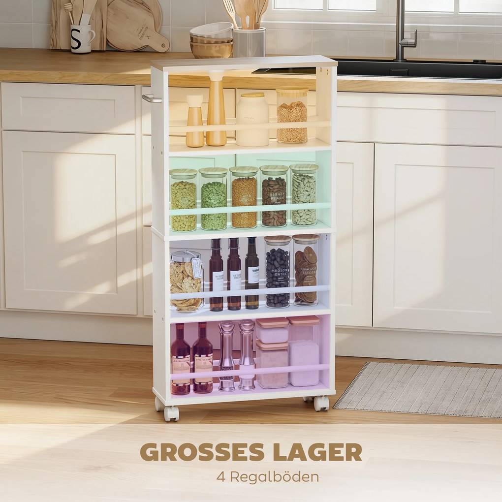 HOMCOM Wąska półka na kółkach 4 przegrody wielofunkcyjna do kuchni lub łazienki 45x15x91 cm | Aosom PL