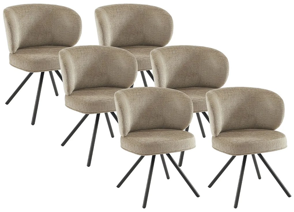 Zestaw 6 obrotowych krzeseł z teksturowanej tkaniny i czarnego metalu - Taupe - LYARO