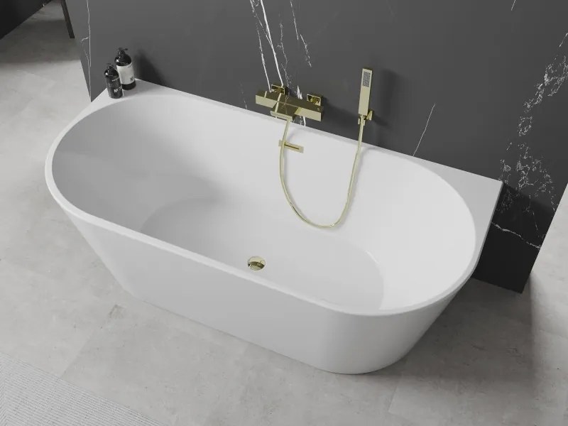 Mexen Oval wanna wolnostojąca przyścienna 150 x 75 cm, biała, przelew złoty - 52671507500-50