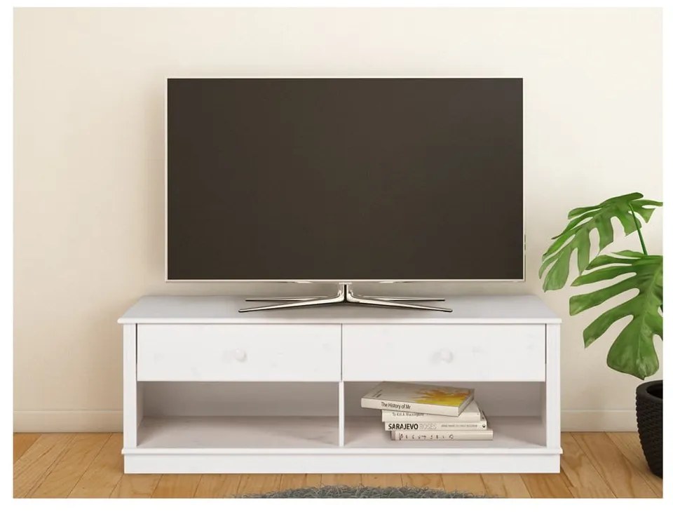 Biała szafka pod TV z litego drewna sosnowego 137x47 cm Anita – Støraa