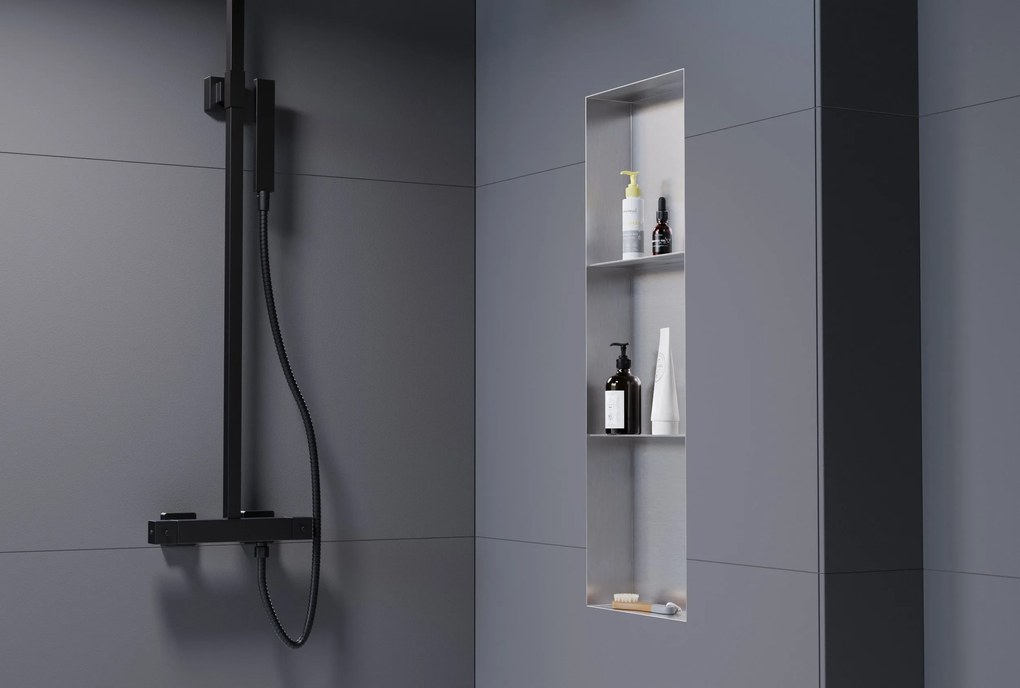 Półka wnękowa ścienna ze stali nierdzewnej NT309010XBezramkowy ze schowkiem - 30 x 90 x 10 cm
