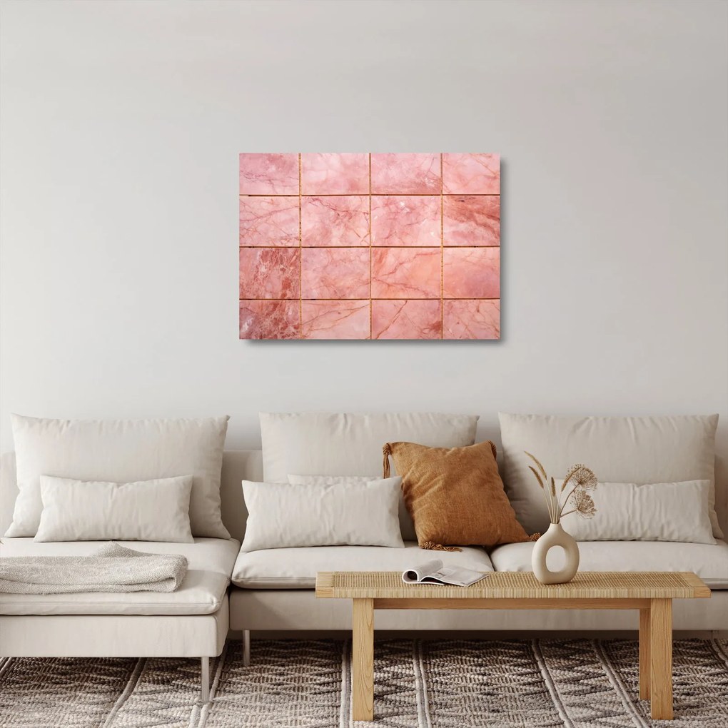 Obraz na szkle - Różowe, marmurkowe płytki (70x50 cm)