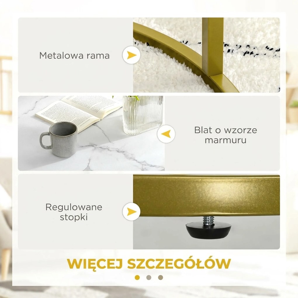 HOMCOM Zestaw Stolików Pomocniczych, 2 Stoliki, Ø74 & Ø59 cm, Wygląd Marmuru, Rama w Kolorze Złota