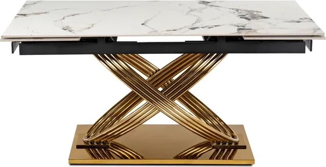 Stół Rozkładany Prostokątny IBIZA 160-240 cm Ceramiczny Biały Marmur/Złoty do Jadalni Glamour