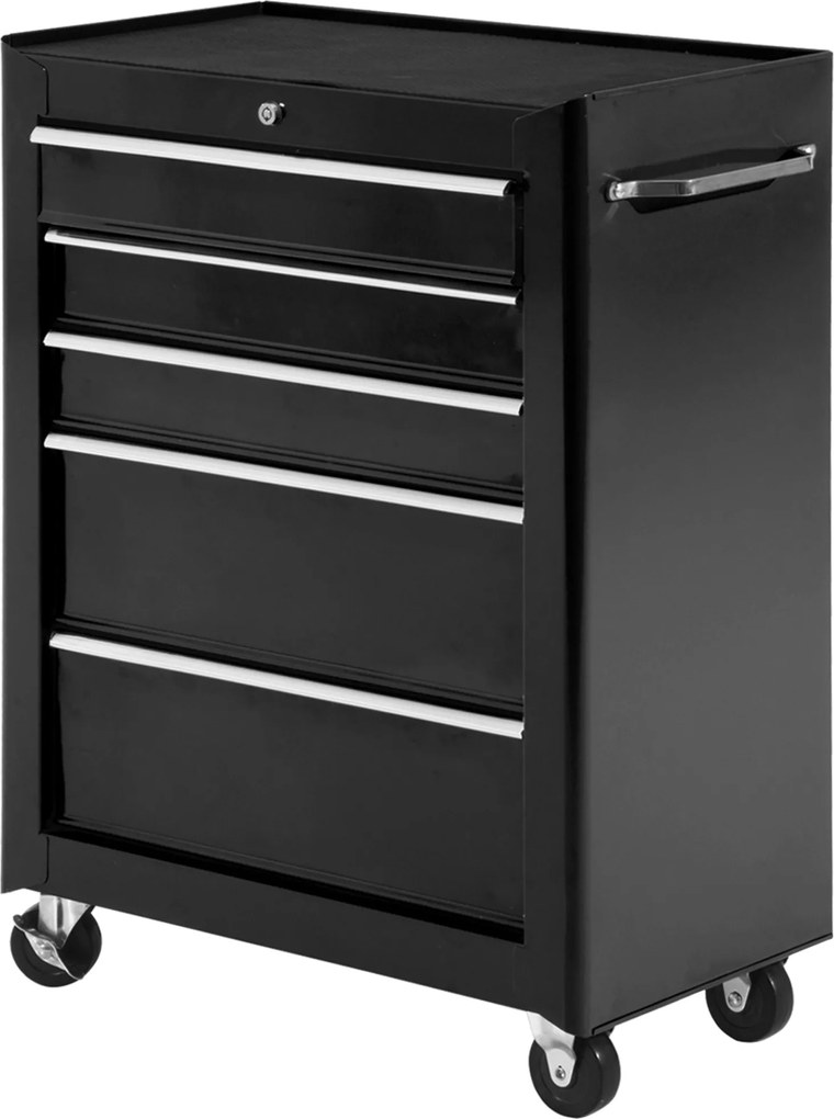 HOMCOM Szafka na Narzędzia, Skrzynka Narzędziowa, 5 Szuflad, na Kółkach, Stal, Czarna