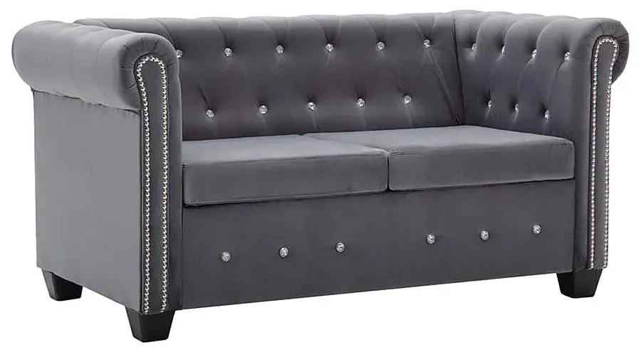 Aksamitna sofa w stylu Chesterfield Charlotte 2Q - szara