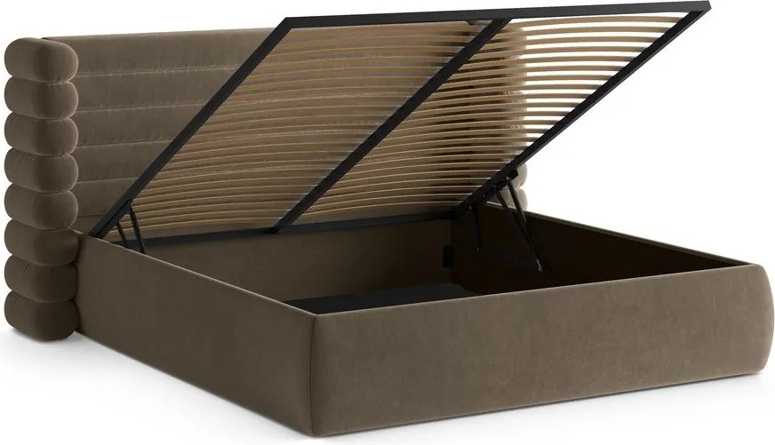 Szarobrązowe tapicerowane łóżko dwuosobowe ze schowkiem ze stelażem 200x200 cm Mount – Micadoni