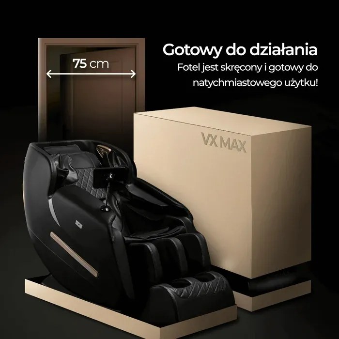 Fotel Masujący VX MAX Wypoczynkowy Relaksacyjny Czarny Ekoskóra Loft