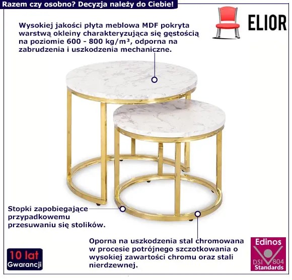 Zestaw biało-złotych stolików kawowych glamour - Siva