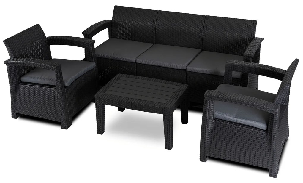 Zestaw Mebli Ogrodowych BRANDON Ciemnoszary Sofa Fotele Stolik Tarasowy Technorattan Nowoczesny