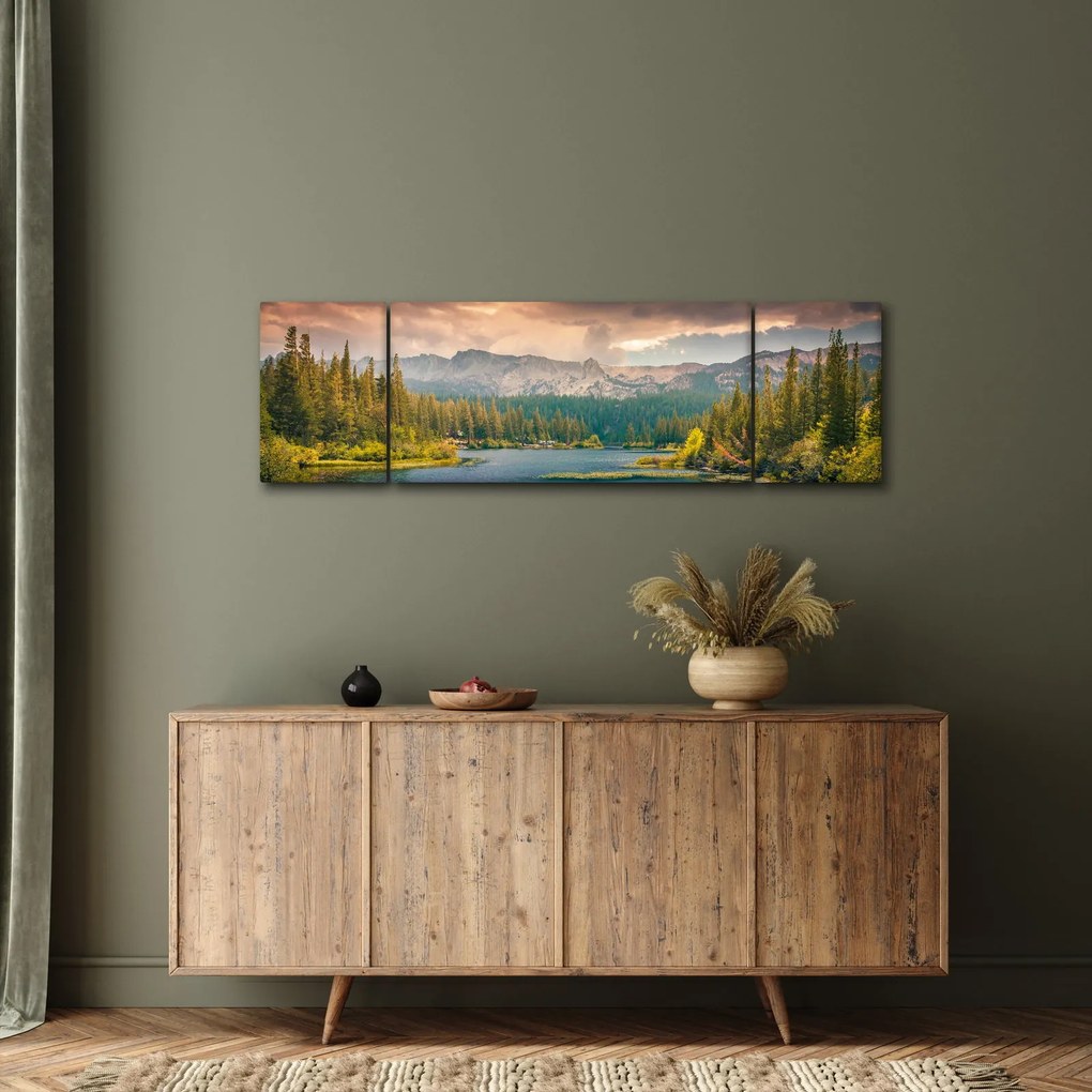 Obraz górskiej rzeki i gór (170x50 cm)