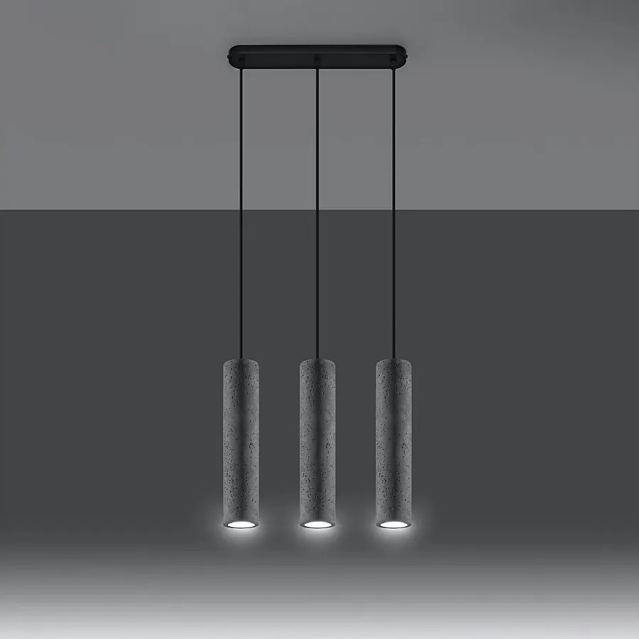 Lampy wiszące industrialny Solvix, beton - 3 źródło światła 3000K - L.45 x H.90 cm - szary