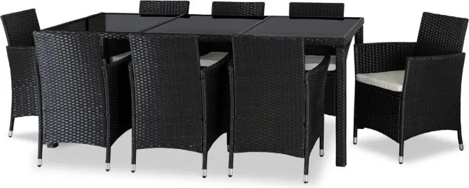 Zestaw Mebli Ogrodowych POMONA Czarny/Beżowy 8 Krzeseł Stół Tarasowy Technorattan Nowoczesny