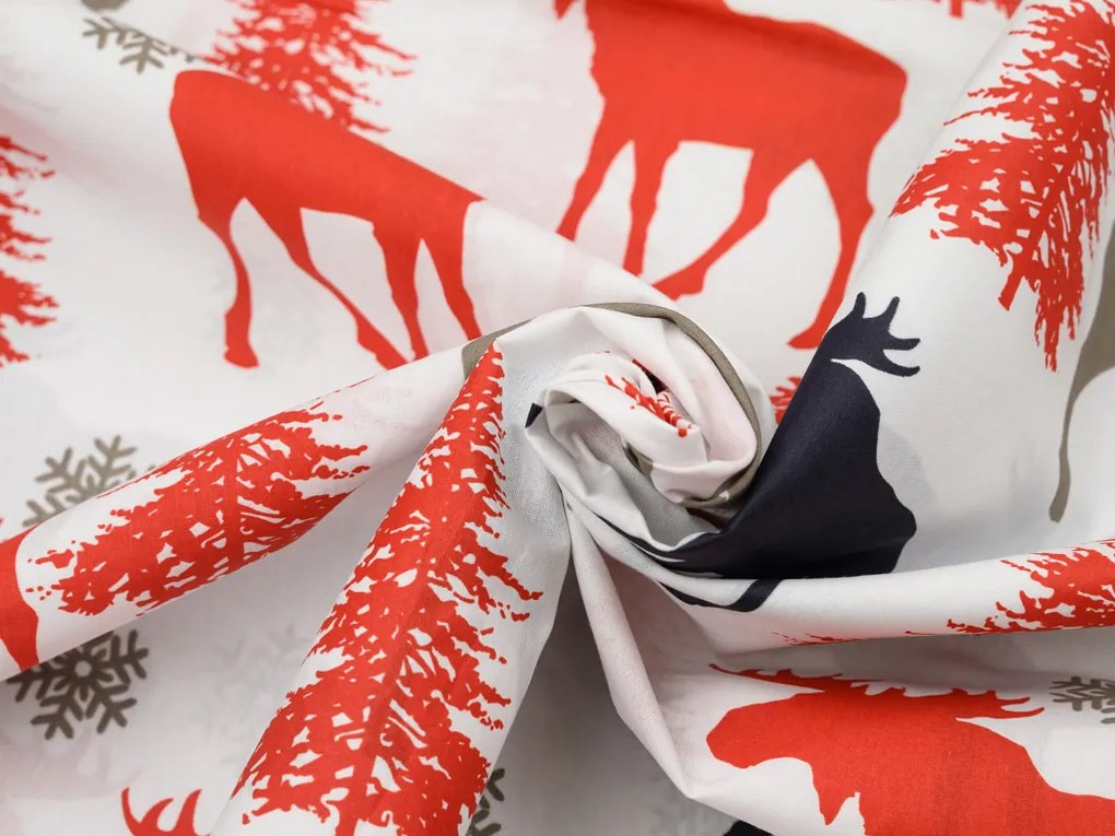 PrzytulneMieszkanie.pl PrzytulneMieszkanie.pl Pościel bawełniana CHRISTMAS MOOSE, biała Rozmiar pościeli: 2 szt 70 x 90 cm | 200 x 220 cm