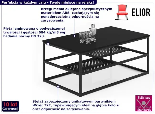 Czarny prostokątny stolik z półkami - Hila 4X