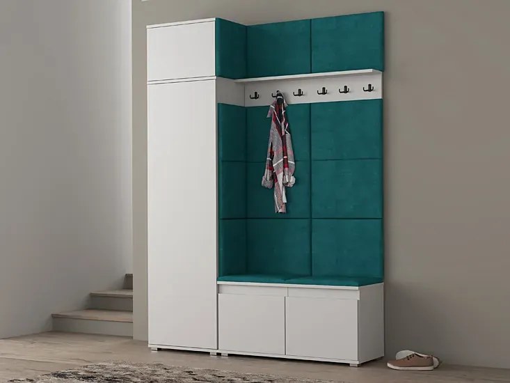 Garderoba z szafką na buty biały + butelkowa zieleń A3-B81