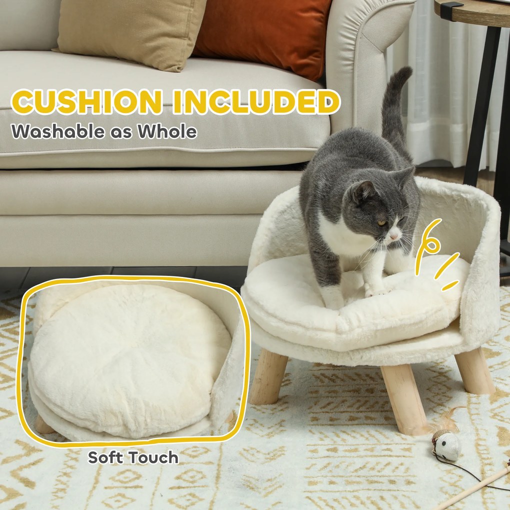 PawHut Legowisko dla Psów i Kotów, Miękka i Pralna Poduszka, Ochronny Brzeg, 40,5 x 40,5 x 33 cm