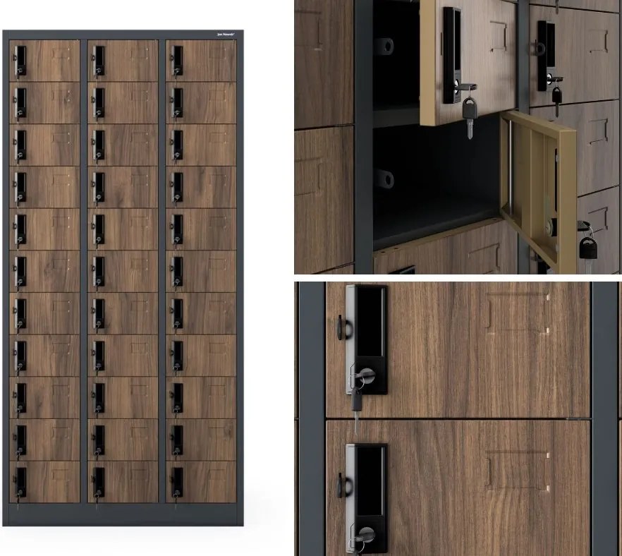 Metalowa szafa depozytowa Eco Design Oliver 90x45x185 cm, antracyt/orzech