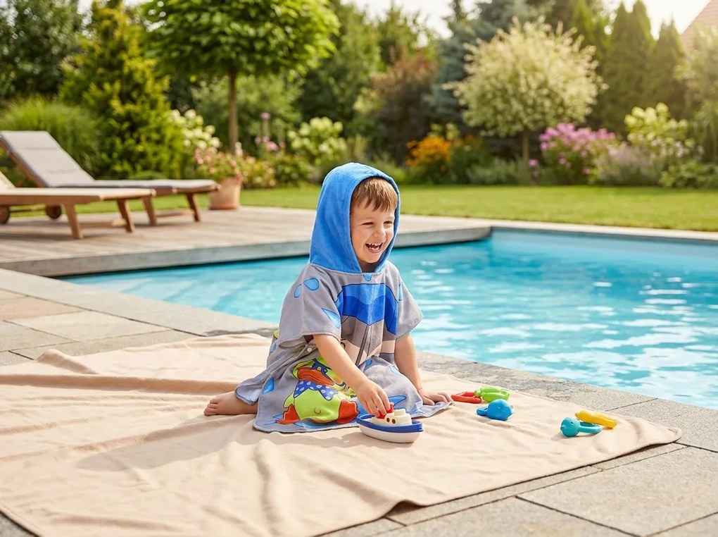 Dziecięce ponczo KACZKA SPLASH szare Rozmiar: 60 x 120 cm