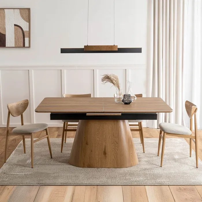 Zestaw Stół Rozkładany Ceramiczny LIZBONA 160-200 cm Dąb i 4 Krzesła BRAGA Kremowe/Dąb