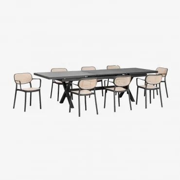 Zestaw Stołu Prostokątnego 240-300x100 Cm Rozkładanego Z Aluminium Karena Oraz 8 Sztaplowanych Krzeseł Ogrodowych Z - Sklum