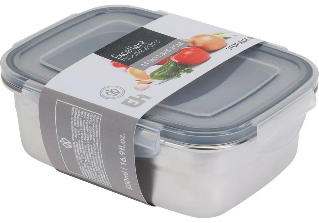 Excellent Houseware Nierdzewna puszka z plastikowąpokrywką 500 ml, 0,5 l
