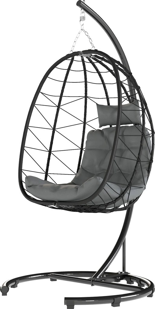 Outsunny Fotel wiszący zewnętrzny Fotel wiszący Egg Chair, odporny na warunki atmosferyczne, w tym poduszki, 102 cm x 102 cm x 195 cm, Ciemnoszary