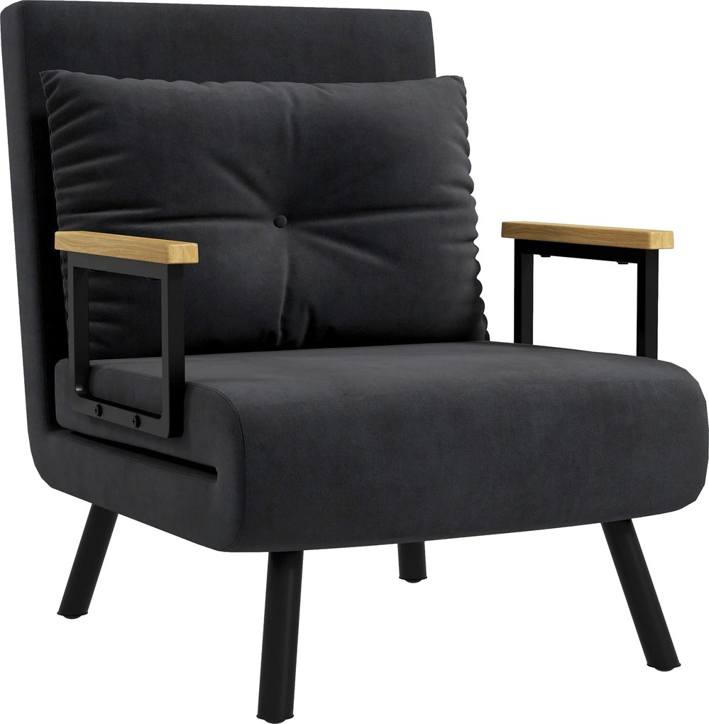 HOMCOM Fotel relaksacyjny w skandynawskim stylu, fotel leżankowy, fotel do czytania. W zestawie poduszka z pikowaniem guzikowym, czarny | Aosom PL