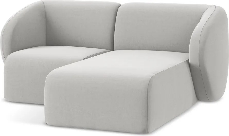 Jasnoszary aksamitny narożnik (prawostronny/z szezlongiem) Lani – Makamii